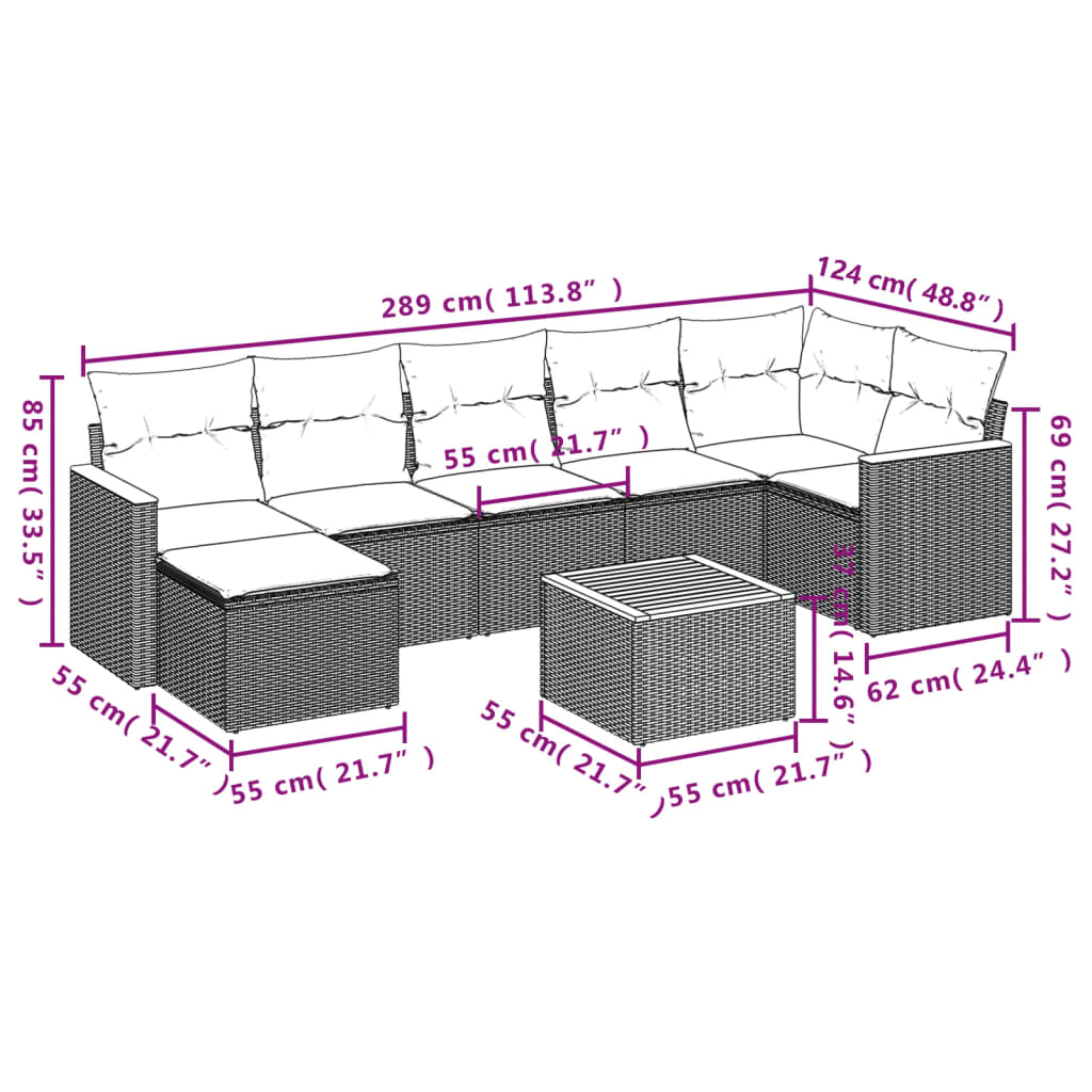 Set mobilier de grădină cu perne, 8 piese, negru, poliratan 3258598 - imagine 3