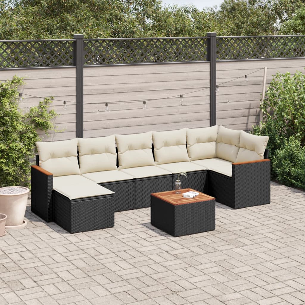 vidaXL 8-tlg. Garten-Sofagarnitur mit Kissen Schwarz Poly Rattan