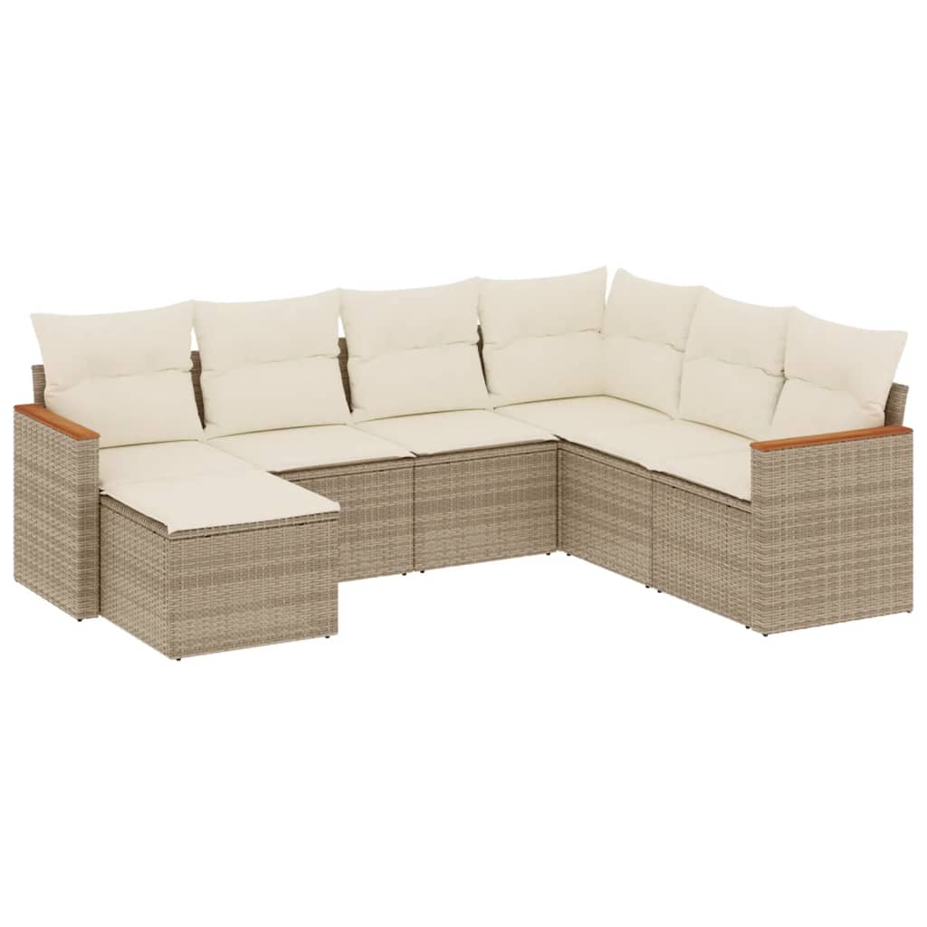 Thumbnail - vidaXL 7-tlg. Garten-Sofagarnitur mit Kissen Beige Poly Rattan