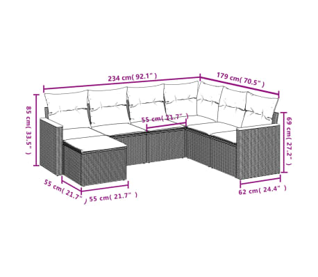vidaXL Matgrupp f&ouml;r tr&auml;dg&aring;rden med dynor 7 delar beige konstrotting