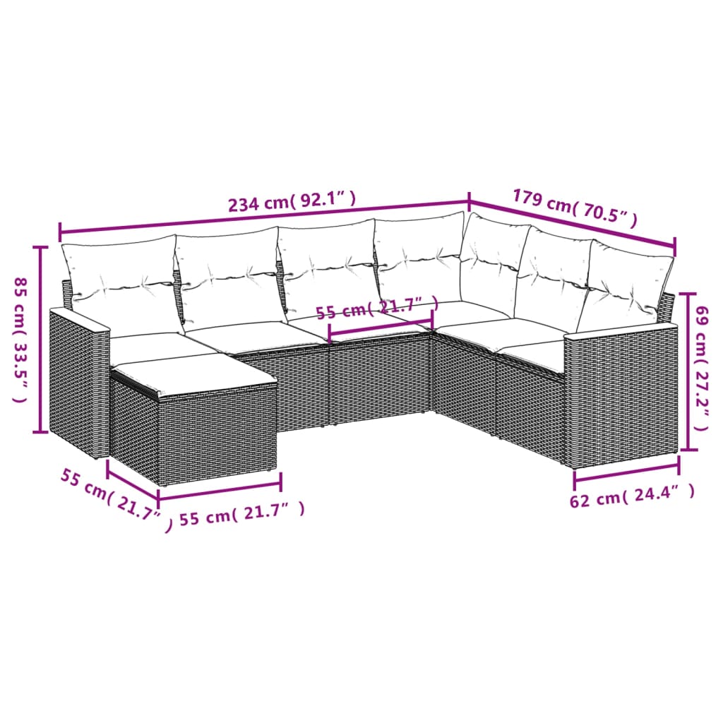 vidaXL 7-delige Loungeset met kussens poly rattan grijs afbeelding