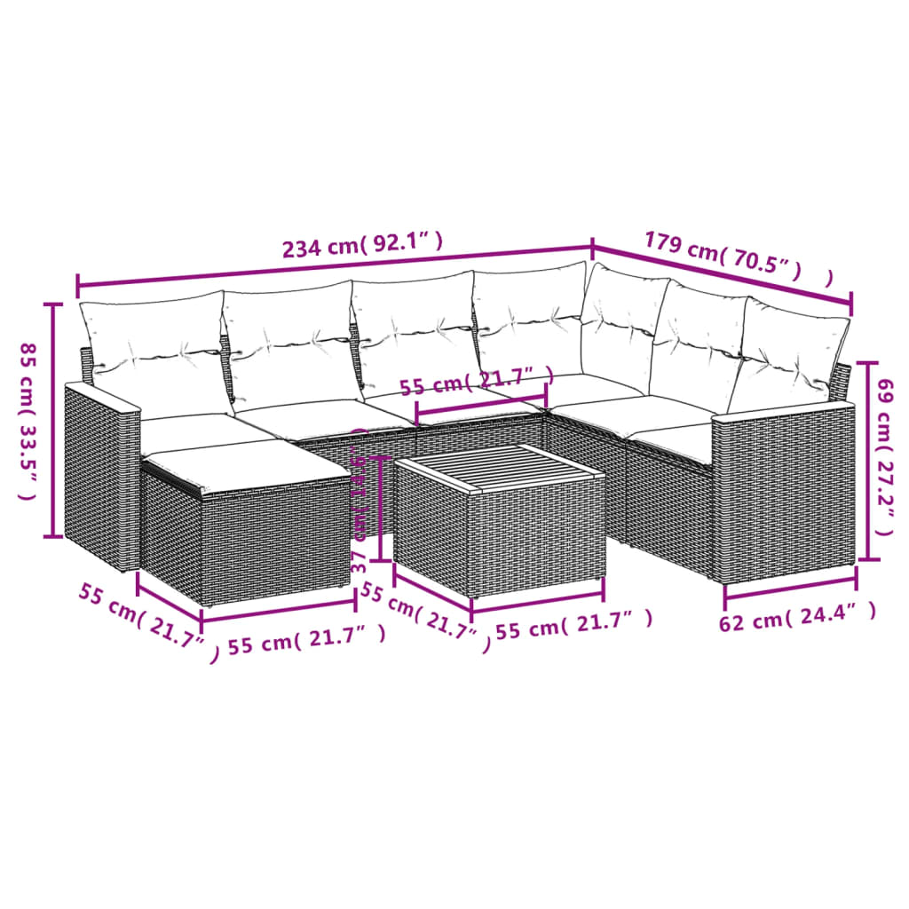Set mobilier de grădină cu perne, 8 piese, negru, poliratan 3258612 - imagine 3