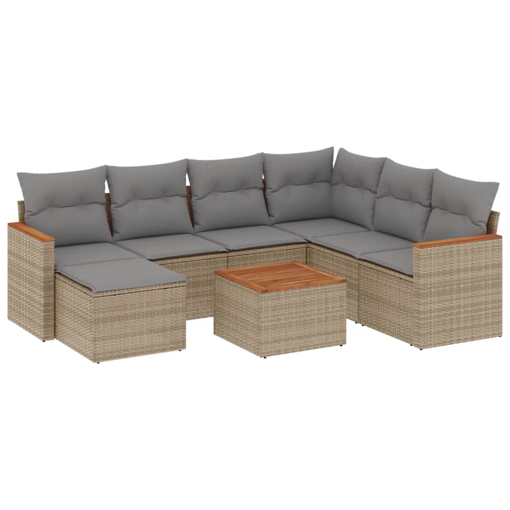 Thumbnail - vidaXL 8-tlg. Garten-Sofagarnitur mit Kissen Beige Poly Rattan