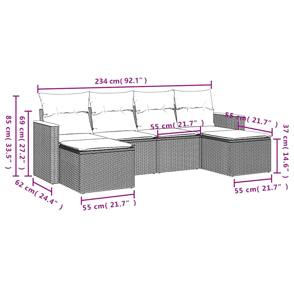 Set mobilier de grădină cu perne, 6 piese, negru, poliratan 3258618 - imagine 3