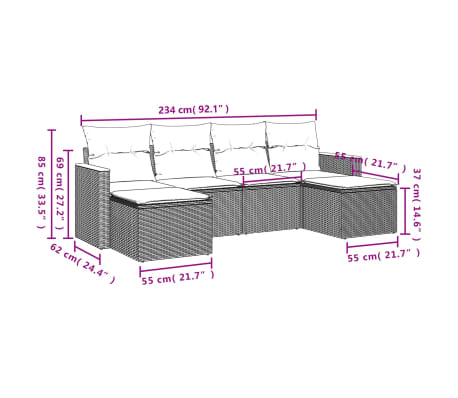 vidaXL Set Divano da Giardino 6 pz con Cuscini Beige in Polyrattan