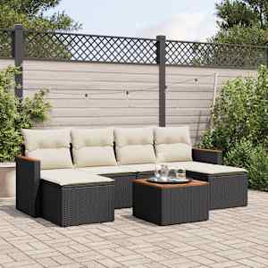 Vrtna sedežna garnitura 7-delna z blazinami črn poli ratan