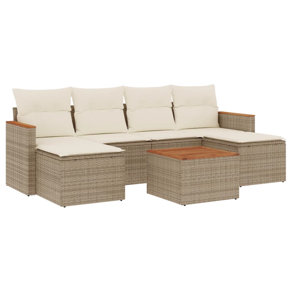 Thumbnail - vidaXL 7-tlg. Garten-Sofagarnitur mit Kissen Beige Poly Rattan