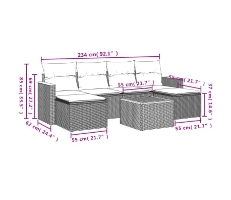 vidaXL 7-tlg. Garten-Sofagarnitur mit Kissen Beige Poly Rattan