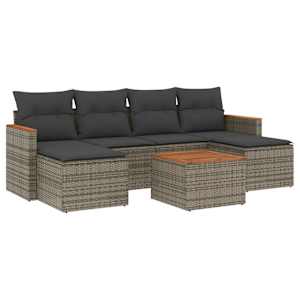 Vrtna sedežna garnitura 7-delna z blazinami siv poli ratan - slika 2