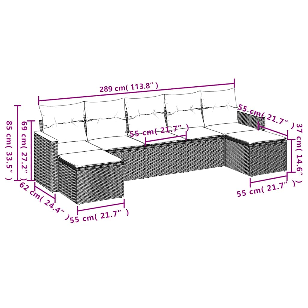 Set canapele de grădină cu perne, 7 piese, negru, poliratan 3258632 - imagine 3
