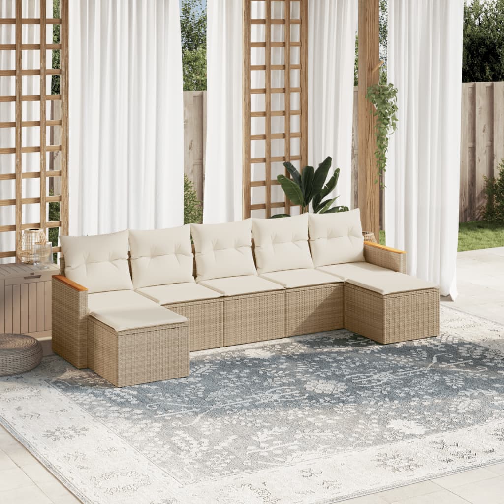 vidaXL 7-tlg. Garten-Sofagarnitur mit Kissen Beige Poly Rattan