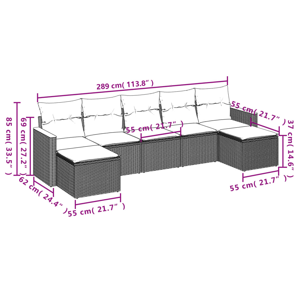 vidaXL 7-delige Loungeset met kussens poly rattan grijs afbeelding