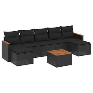vidaXL 8-osaline aiadiivani komplekt patjadega, must, pol&uuml;rotang