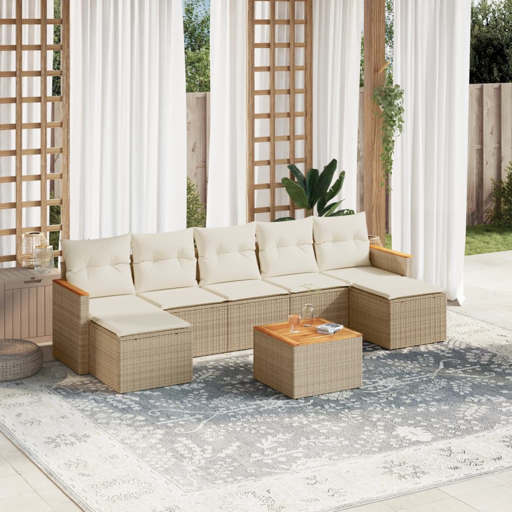 vidaXL 8-tlg. Garten-Sofagarnitur mit Kissen Beige Poly Rattan