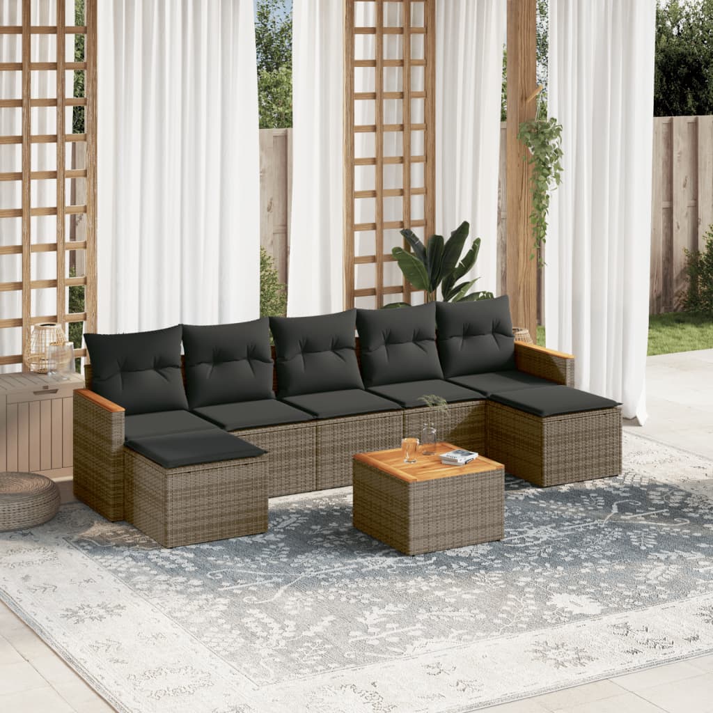 vidaXL 8-tlg. Garten-Sofagarnitur mit Kissen Grau Poly Rattan