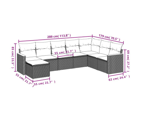 vidaXL 8-delige Loungeset met kussens poly rattan beige