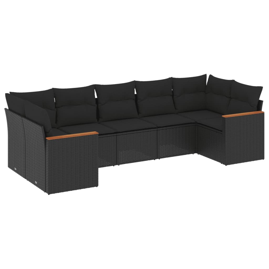 Thumbnail - vidaXL 7-tlg. Garten-Sofagarnitur mit Kissen Schwarz Poly Rattan
