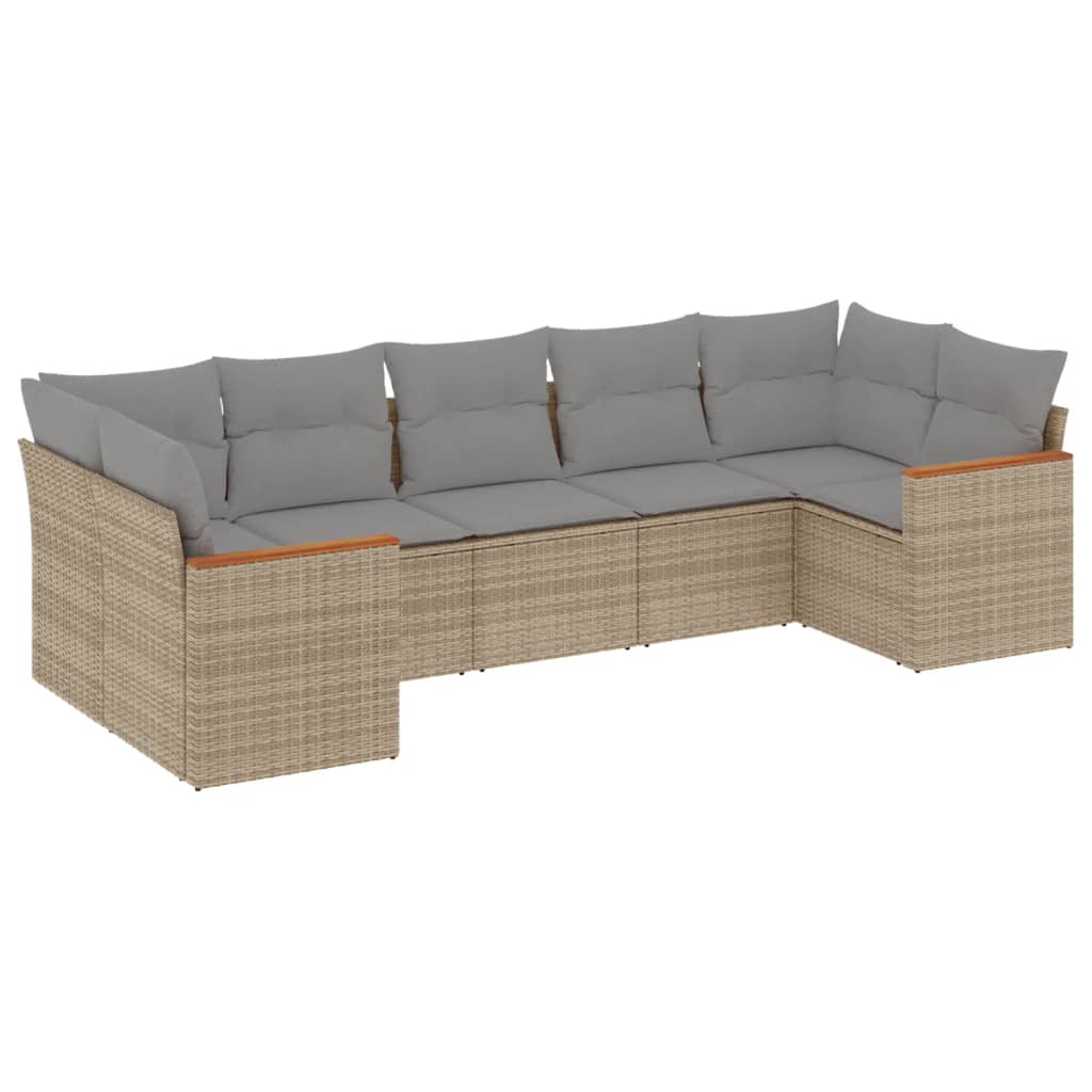 Thumbnail - vidaXL 7-tlg. Garten-Sofagarnitur mit Kissen Beige Poly Rattan
