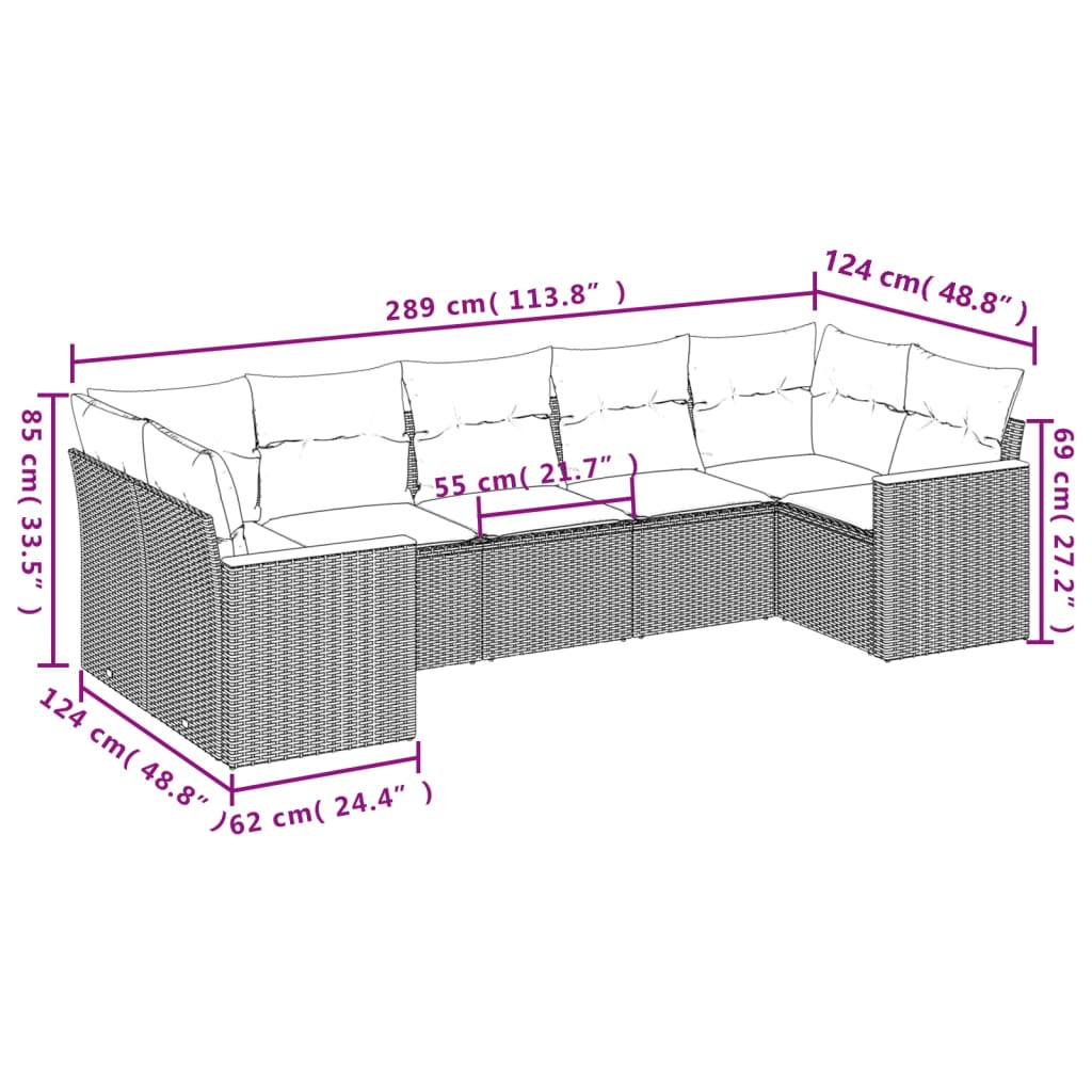 Thumbnail - vidaXL 7-tlg. Garten-Sofagarnitur mit Kissen Beige Poly Rattan