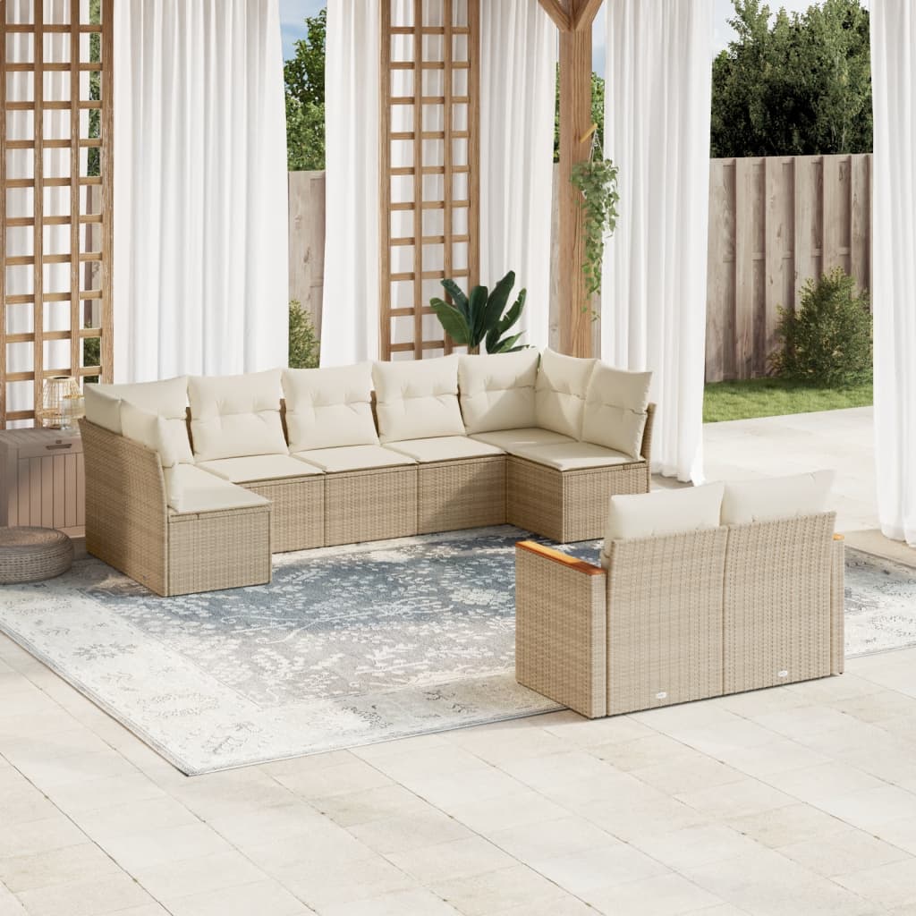 vidaXL 9-tlg. Garten-Sofagarnitur mit Kissen Beige Poly Rattan