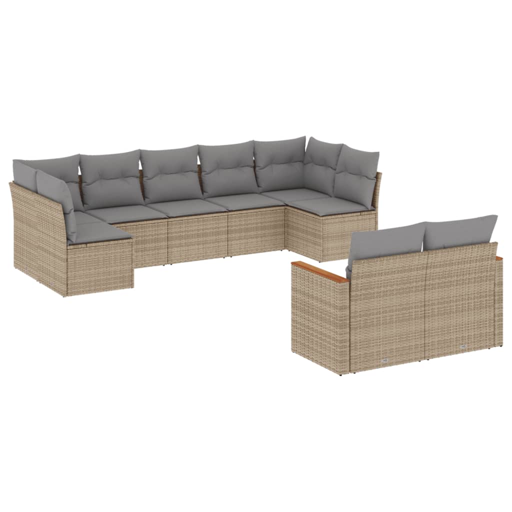vidaXL Set canapele de grădină, 9 piese, cu perne, bej, poliratan