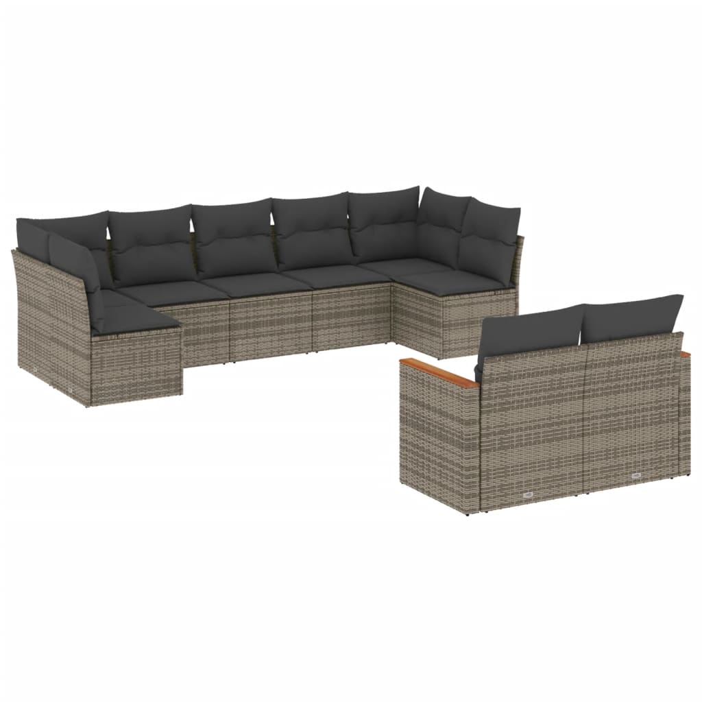 Thumbnail - vidaXL 9-tlg. Garten-Sofagarnitur mit Kissen Grau Poly Rattan