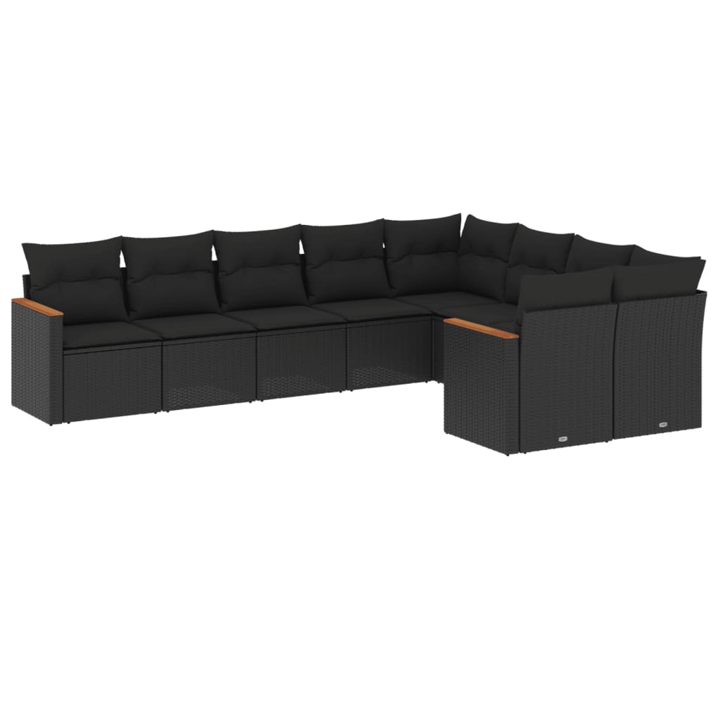 Thumbnail - vidaXL 9-tlg. Garten-Sofagarnitur mit Kissen Schwarz Poly Rattan