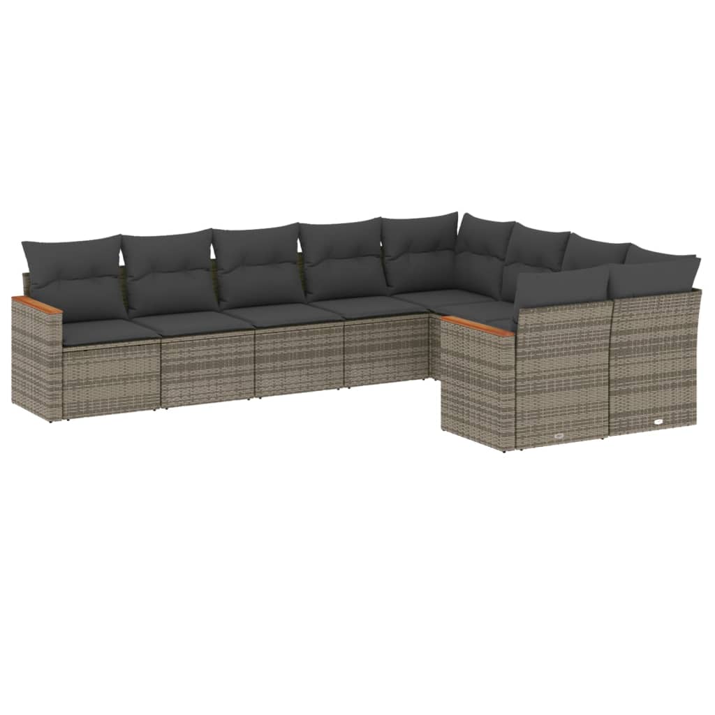 Thumbnail - vidaXL 9-tlg. Garten-Sofagarnitur mit Kissen Grau Poly Rattan