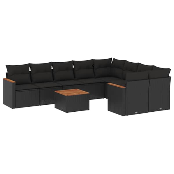 vidaXL 10-osaline aiadiivani komplekt patjadega, must, pol&uuml;rotang