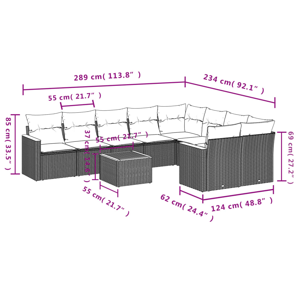 Set canapele de grădină cu perne, 10 piese, bej, poliratan 3258713 - imagine 3