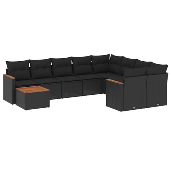 vidaXL 10-osaline aiadiivani komplekt patjadega, must, pol&uuml;rotang