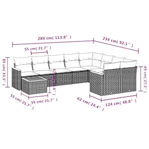 Vrtna sedežna garnitura 10-delna z blazinami črn poli ratan - slika 3