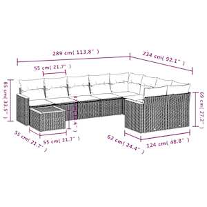Vrtna sedežna garnitura 10-delna z blazinami črn poli ratan - slika 3