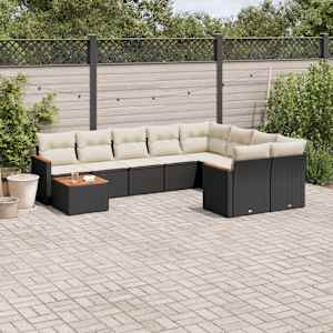 Vrtna sedežna garnitura 10-delna z blazinami črn poli ratan