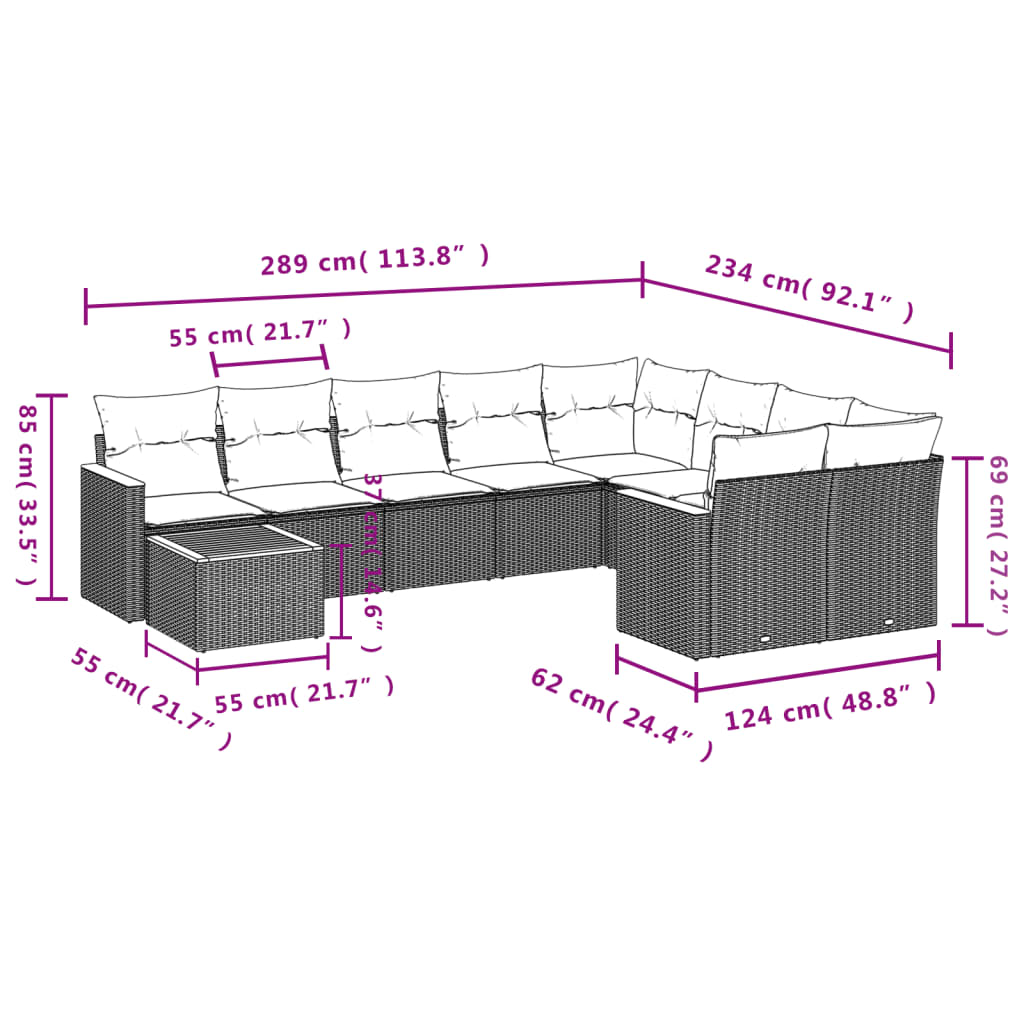 Set canapele de grădină cu perne, 10 piese, bej, poliratan 3258720 - imagine 3