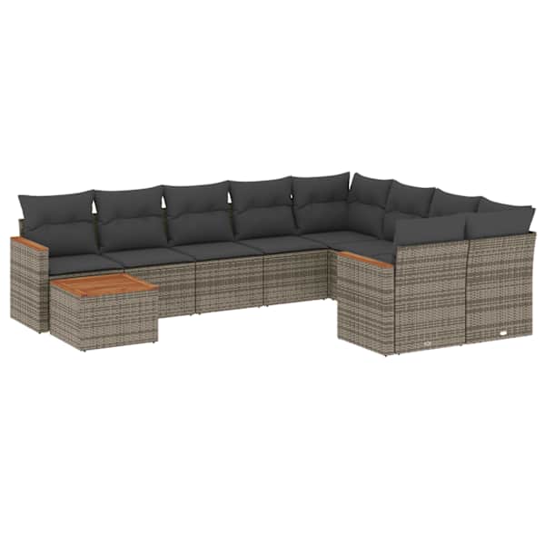 vidaXL 10-osaline aiadiivani komplekt patjadega, hall, pol&uuml;rotang
