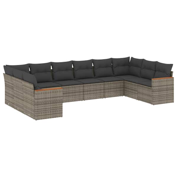 vidaXL 10-osaline aiadiivani komplekt patjadega, hall, pol&uuml;rotang