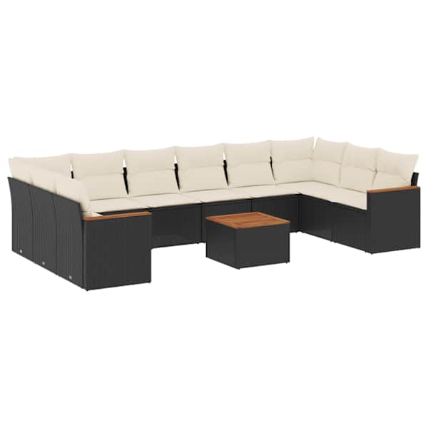 vidaXL 11-osaline aiadiivani komplekt patjadega, must, pol&uuml;rotang