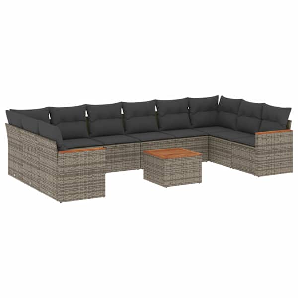 vidaXL 11-osaline aiadiivani komplekt patjadega, hall, pol&uuml;rotang