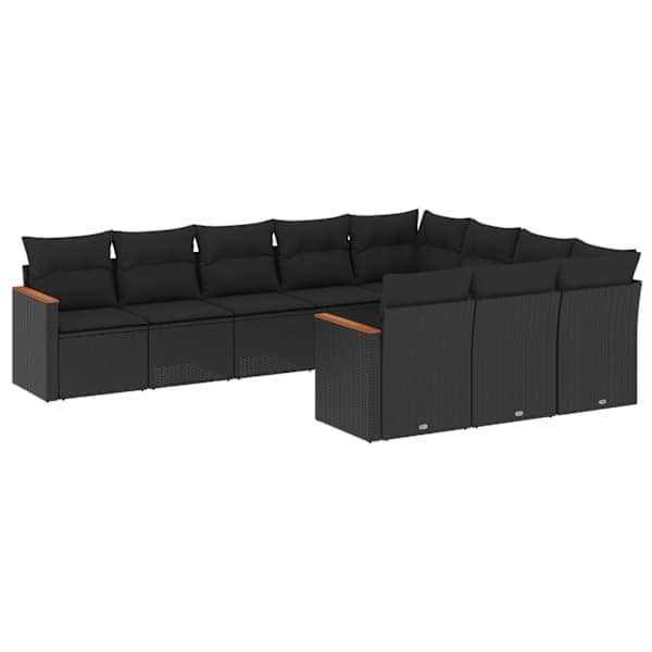 vidaXL 10-osaline aiadiivani komplekt patjadega, must, pol&uuml;rotang