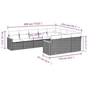 Vrtna sedežna garnitura 10-delna z blazinami črn poli ratan - slika 3