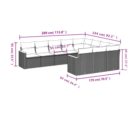vidaXL 10-osaline aiadiivani komplekt patjadega, beež, pol&uuml;rotang