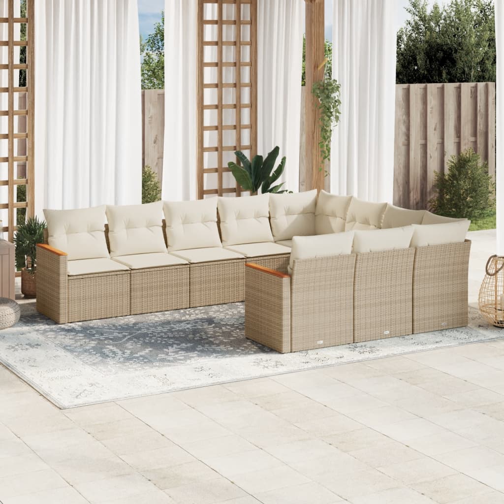 vidaXL Salon de jardin avec coussins 10 pcs beige résine tressée