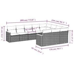 Vrtna sedežna garnitura 10-delna z blazinami siv poli ratan - slika 3