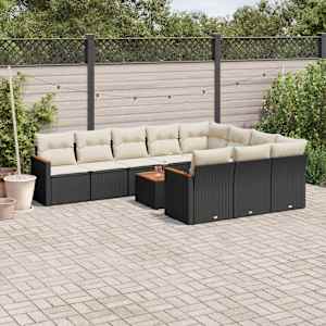 Vrtna sedežna garnitura 11-delna z blazinami črn poli ratan