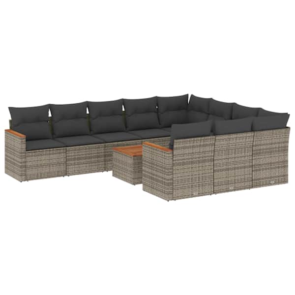 vidaXL 11-osaline aiadiivani komplekt patjadega, hall, pol&uuml;rotang