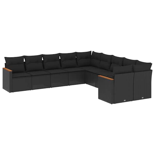 vidaXL 10-osaline aiadiivani komplekt patjadega, must, pol&uuml;rotang