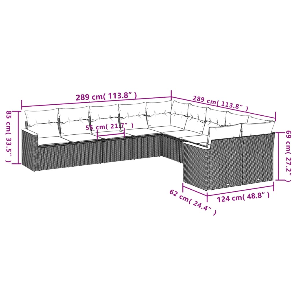 Set canapele de grădină cu perne, 10 piese, bej, poliratan 3258755 - imagine 3