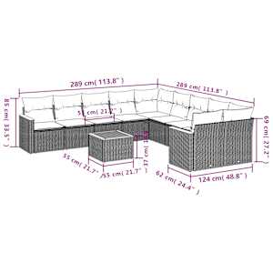 Vrtna sedežna garnitura 11-delna z blazinami črn poli ratan - slika 3