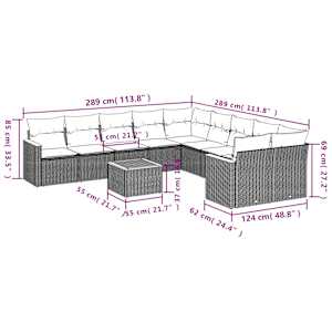 vidaXL 11-tlg. Garten-Sofagarnitur mit Kissen Beige Poly Rattan